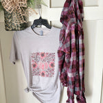 Boho Fall Blush & Bloom Pumpkin Graphic T-Shirt and Bleached Dyed Flannel Set