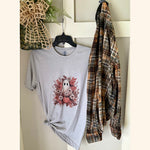 Boho Ghost & Blooms Fall Graphic T-Shirt and Bleached Dyed Flannel Set