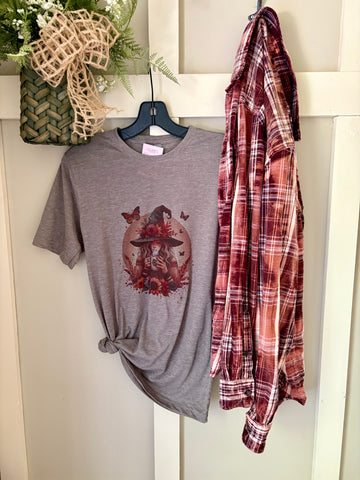 Boho Witch Graphic T-Shirt and Bleached Dyed Flannel Set
