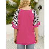 Fuchsia Animal Print Short Sleeve Top With Fringe