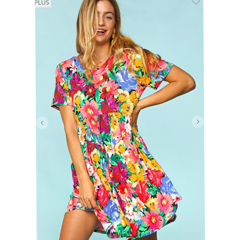 Multi-Color Floral Pattern Plus Size Dress