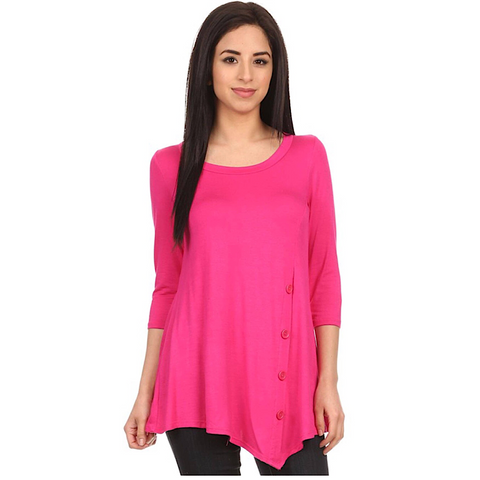 Hot Pink Tunic Short Sleeve with Button Accents Top