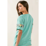 Mint Floral Accent Pocket Short Sleeve Top