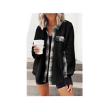 Black Waffle Knit w/ Plaid Accents Shacket