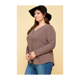 Heather Brown Button Up Plus Size Top