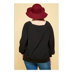 Black Long Sleeve Square Neck Plus Size Top