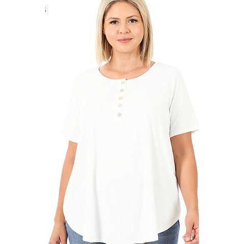 Ivory Short Sleeve Henley Plus Size Top