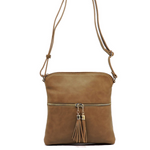 Stone Zip Tassel Crossbody Purse