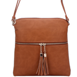 Tan Zip Tassel Crossbody Purse