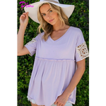 Lavender with Crochet Accents Short Sleeve Plus Size Top