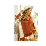 Rust and Animal Print Long Sleeve Henley Top