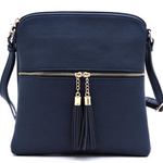 Navy Zip Tassel Crossbody