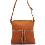 Tan Zip Tassel Crossbody Purse