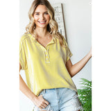 Citron Yellow Ribbed Short Sleeve Henley Top