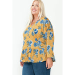 Mustard/Blue Floral Long Sleeve Plus Size Top