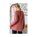 Long Sleeve Burgundy V-Neck with Pockets Top