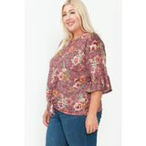 Mauve/Wine Spring Floral Tie Hem Plus Size Top