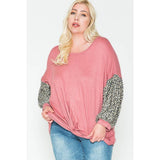 Marsala/Floral Long Sleeve Plus Size Top