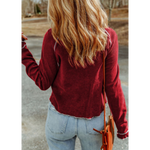 Red Textured Knit Long Sleeve Top