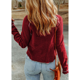 Red Textured Knit Long Sleeve Top