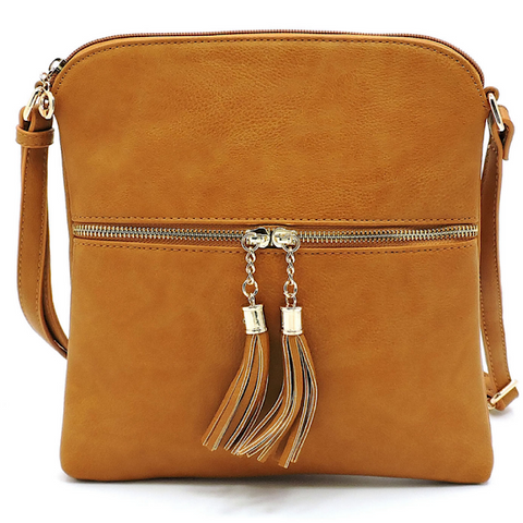 Mustard Zip Tassel Crossbody Purse