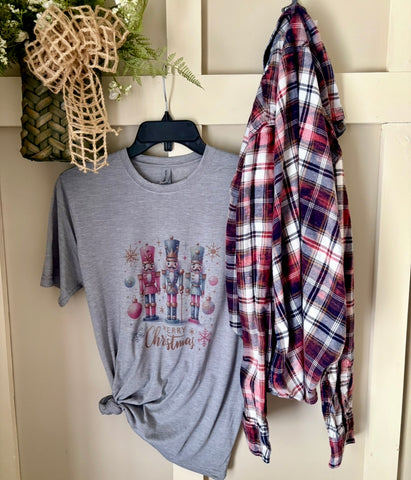 Nut Cracker Merry Christmas Tee & Flannel Set