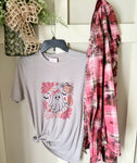 Pretty in Pink Ghost Boo Graphic T-Shirt and Bleached Dyed Flannel Set