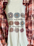 Peace & Kindness Graphic T-Shirt and Bleached Dyed Flannel Set