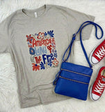 Ameria Patriotic Boho Graphic T-Shirt, Light Gray