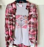 Pretty in Pink Ghost Boo Graphic T-Shirt and Bleached Dyed Flannel Set