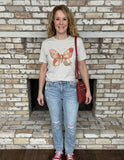 Butterfly Vintage Quilt Graphic T-Shirt, Light Gray