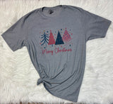 Pink Merry Christmas Trees Graphic T-Shirt