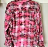 Hand Bleach Dyed Orange & Pink Flannel Relaxed Fit Soft & Warm