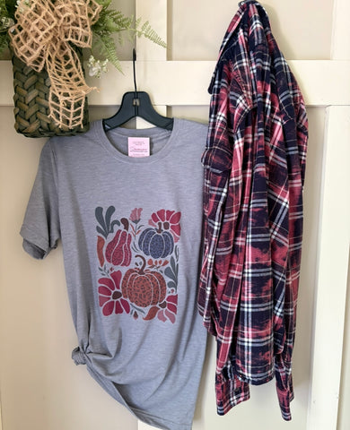 Boho Floral & Pumpkins Tee & Flannel Set