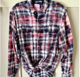 Hand Bleach Dyed White Blue Tan Flannel Relaxed Fit Soft & Warm