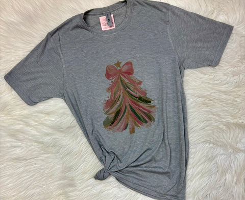 Christmas Tree w/ Pink Bow Graphic T-Shirt