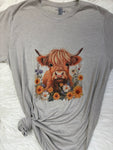 Highland Cow Wildflowers Graphic T-Shirt