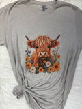 Highland Cow Wildflowers Graphic T-Shirt