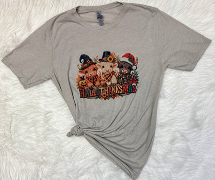 Hallothanksmas Highland Cow Graphic T-Shirt
