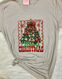 Pink & Red Bows Merry Christmas Tree Graphic T-Shirt