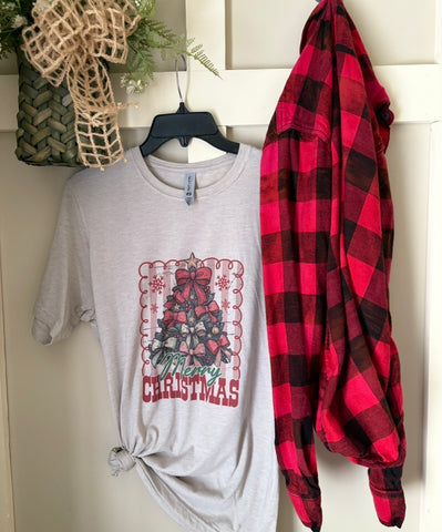 Merry Christmas Pink Bows Tee & Flannel Set