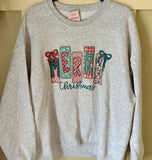 Whimsical Patchwork Merry Sublimated Gildan Relax Fit Sweatshirt