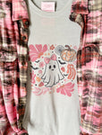 Pretty in Pink Ghost Boo Graphic T-Shirt and Bleached Dyed Flannel Set