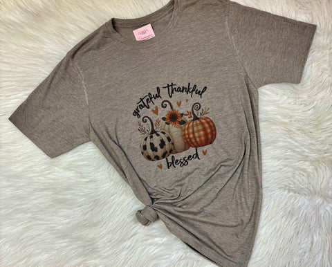 Grateful Thankful Blessed Cow Print Graphic T-Shirt