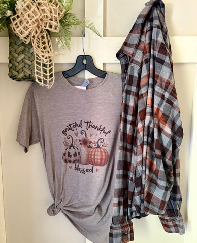 Grateful Thankful Cow & Checker Print Tee & Flannel Set