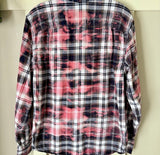 Hand Bleach Dyed White Blue Tan Flannel Relaxed Fit Soft & Warm