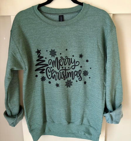 Merry Christmas Tree & Snowflakes Sublimated Gildan Relax Fit Sweatshirt