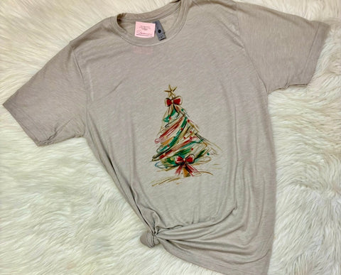 Red Green Gold Christmas Tree Graphic T-Shirt