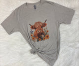 Highland Cow Wildflowers Graphic T-Shirt