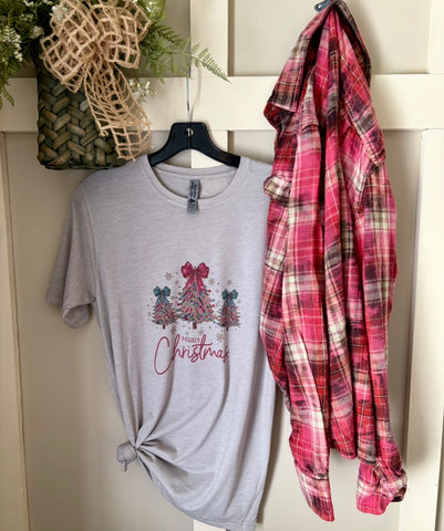 Merry Christmas Colorful Trees Tee & Flannel Set